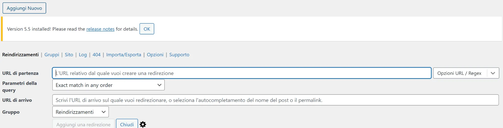 interfaccia plugin redirection