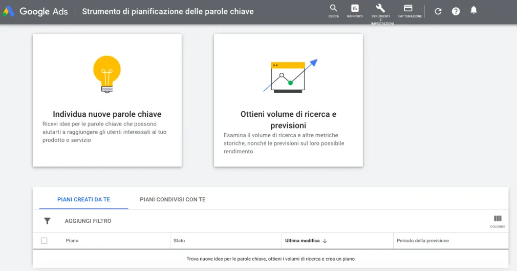 SEO, Come usare il keyword planner