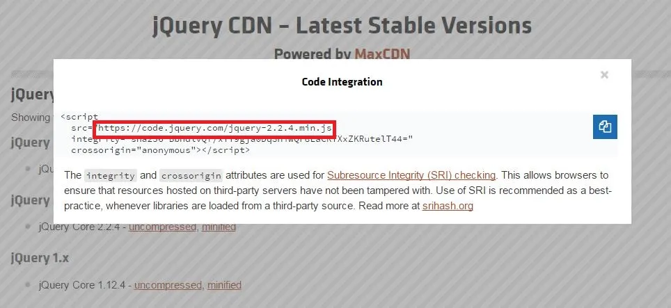SEO, Come includere una jquery con cdn