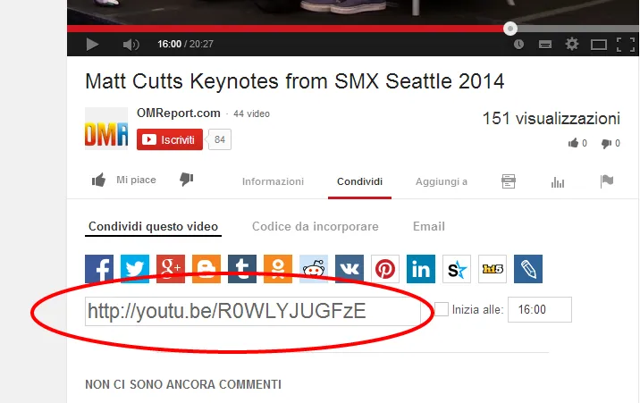 Codice da incorporare Youtube