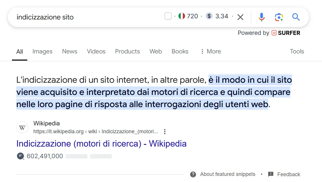 indicizzazione sito spiegazione wikipedia