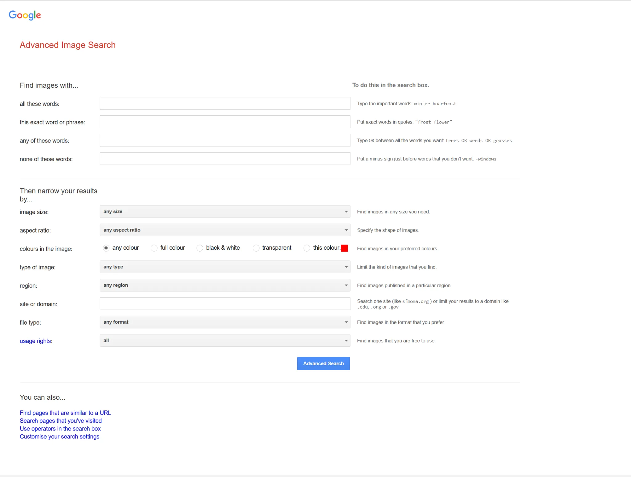 ricerca avanzata immagini google