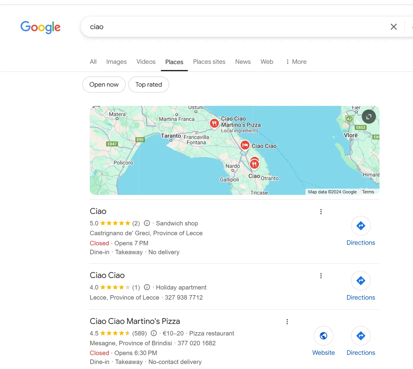 filtro places google