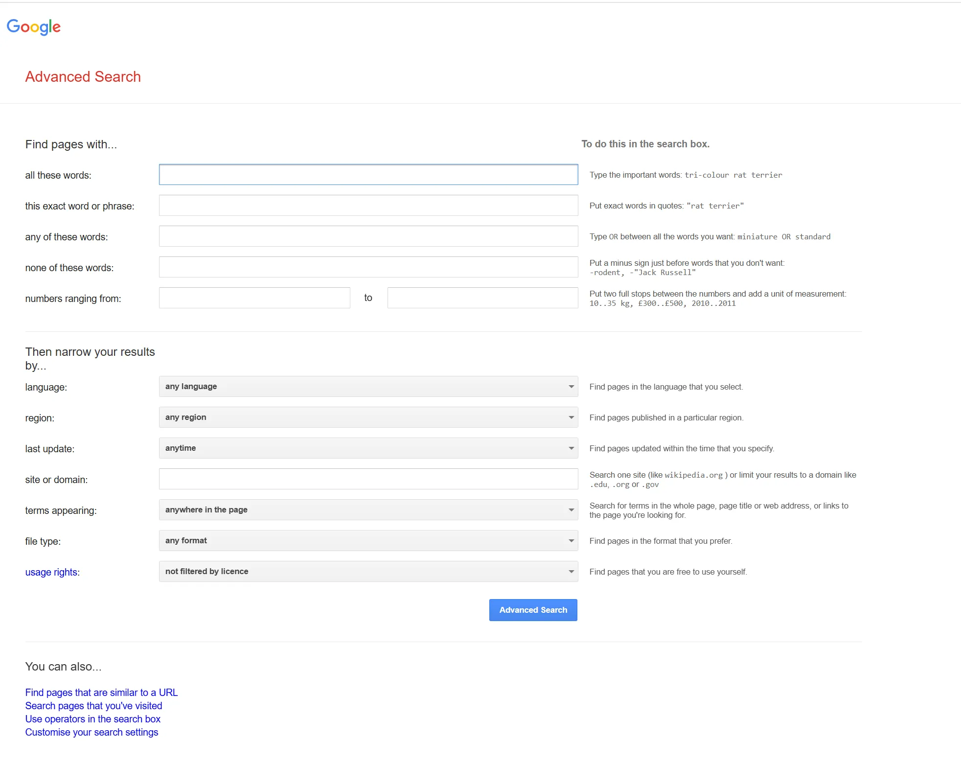 ricerca avanzata google