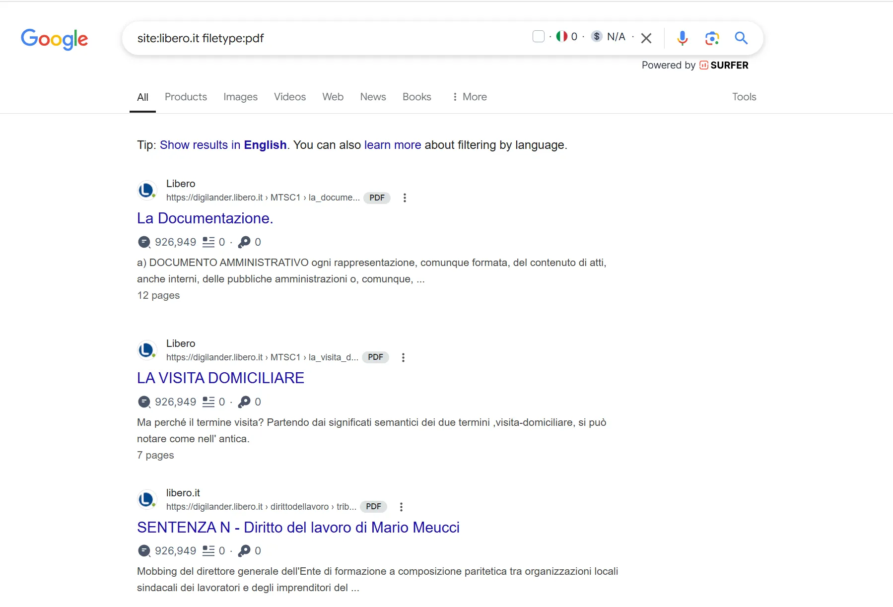 operatori site con filetype google