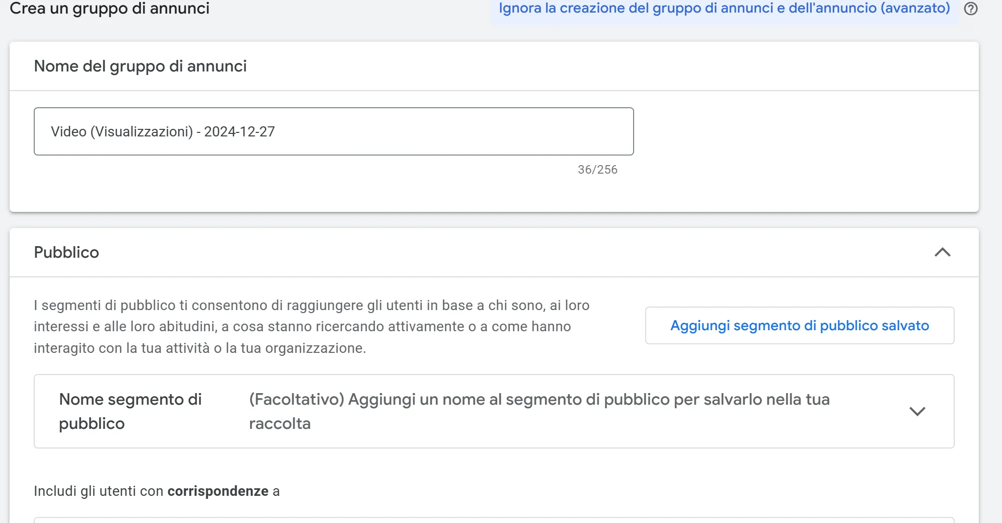 imposta gruppo di annunci