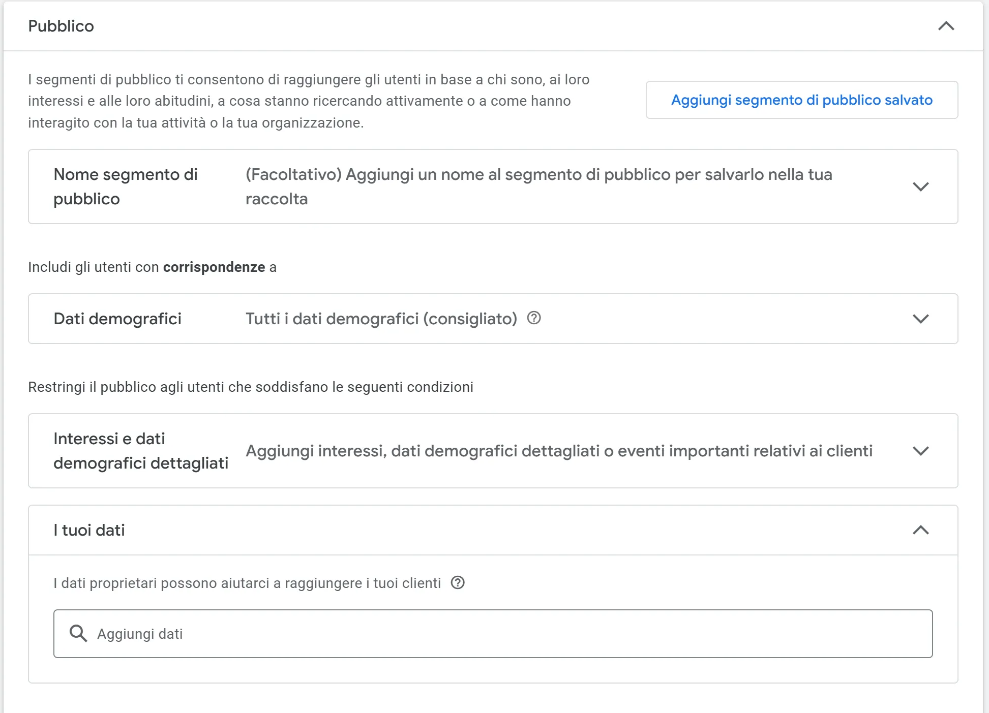 google ads selezione pubblico