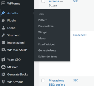 wordpress aspetto e temi